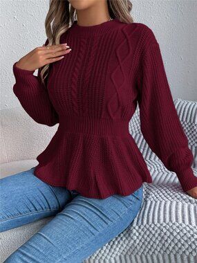 Cable Knit Peplum Sweater